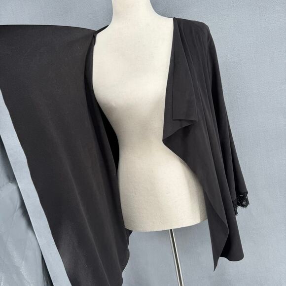 Pain de Sucre Faux Suede Waterfall Open Front Jacket OS Black Witchy Lagenlook - Picture 7 of 11